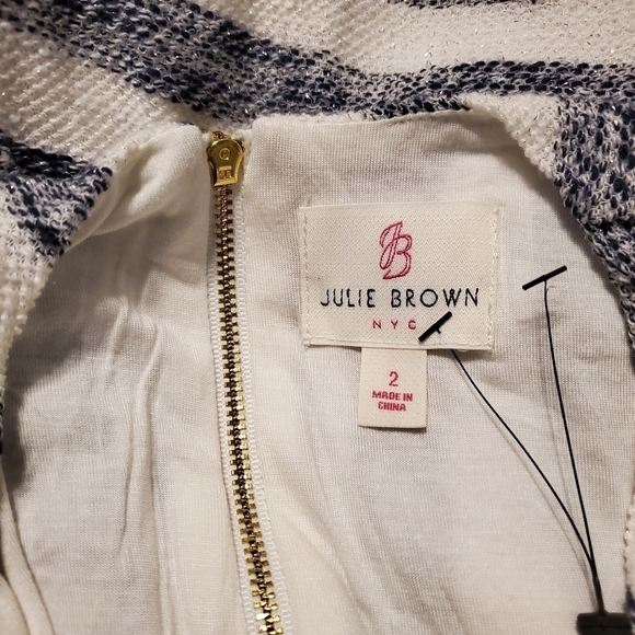 Julie Brown Metallic Navy Blue White Striped Dress - Picture 4 of 5